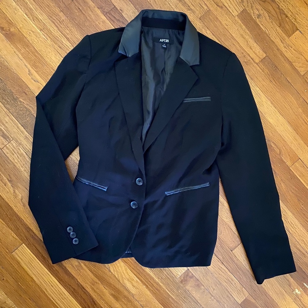 Faux Leather trim button up fashion blazer